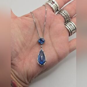 Sterling Silver Blue and White Stone Pendant Necklace